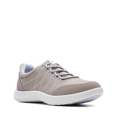 Clarks Womens Cloudstepper Adella Holly Beige  Comfort Knit Sport Flat Shoes - Image 2