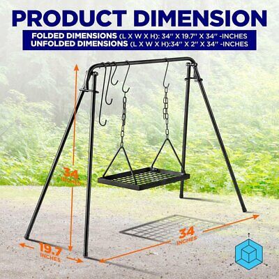 NutriChef Grill Swing Campfire Cooking Stand BBQ Grill w/ Hooks & Accessories - Image 2