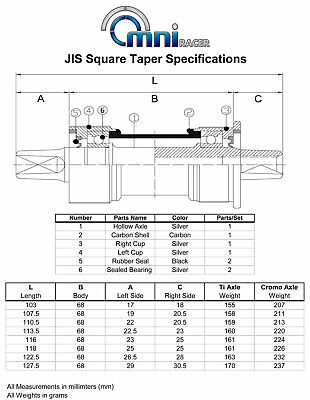 OMNI Racer Worlds Lightest Titanium JIS Square Taper Bottom Bracket 68x127mm - Image 2