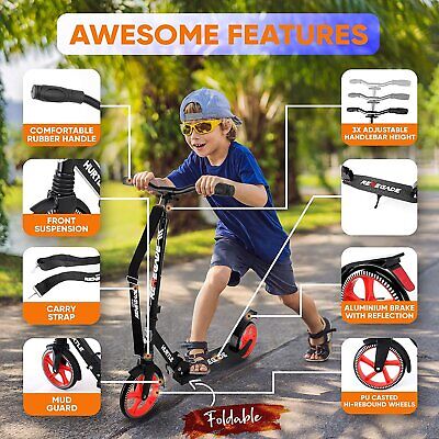 Hurtle Adjustable Lightweight and Foldable Kick Scooter High Impact Wheels Black - Image 5