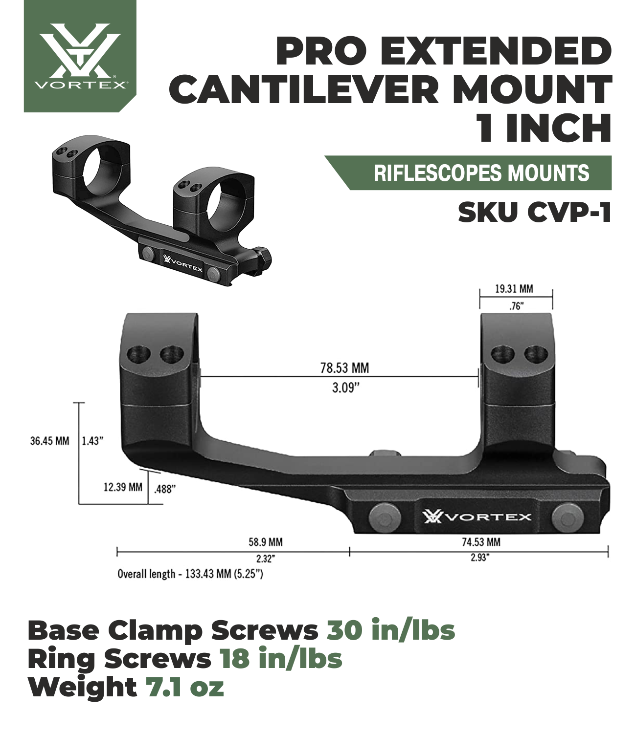 Vortex Optics Pro Extended 1 in Cantilever Mount with Free Hat Bundle - Image 5