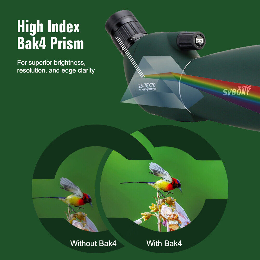 SVBONY SV28 Spotting Scopes 25-75x70mm BAK4 Zoom Telescope/Phone adapter/Tripod - Image 4