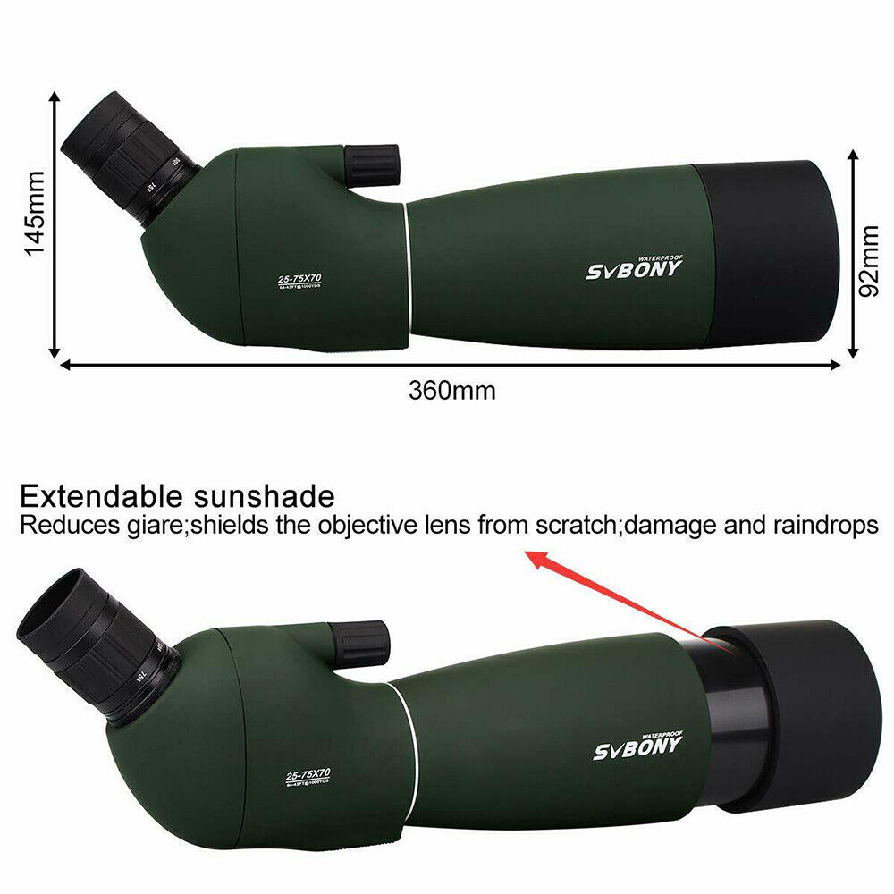 SVBONY SV28 Spotting Scopes 25-75x70mm BAK4 Zoom Telescope/Phone adapter/Tripod - Image 10