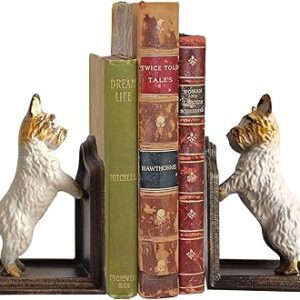 Decorative Bookends - Cast Iron Dogs Sculptural Bookend Pair - Heavy Duty Dog Statue, Vintage Shelf Décor