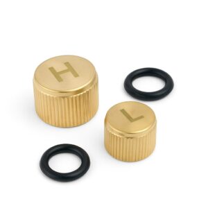 A/C Valve Caps for R134a Systems – Brass High & Low Side Service Port Covers with O-Rings – Not Compatible with R12 or R1234yf (Set of 2)