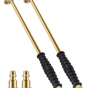 WNCGC 14.9" Extended Reach Dual Head Air Chuck 2 Pack, 2-Way Connection 1/4" FNPT Closed Air Chuck with Rubber Handle, Tire Chuck with Quick Plug Air Compressor Fill Kit (Gold)