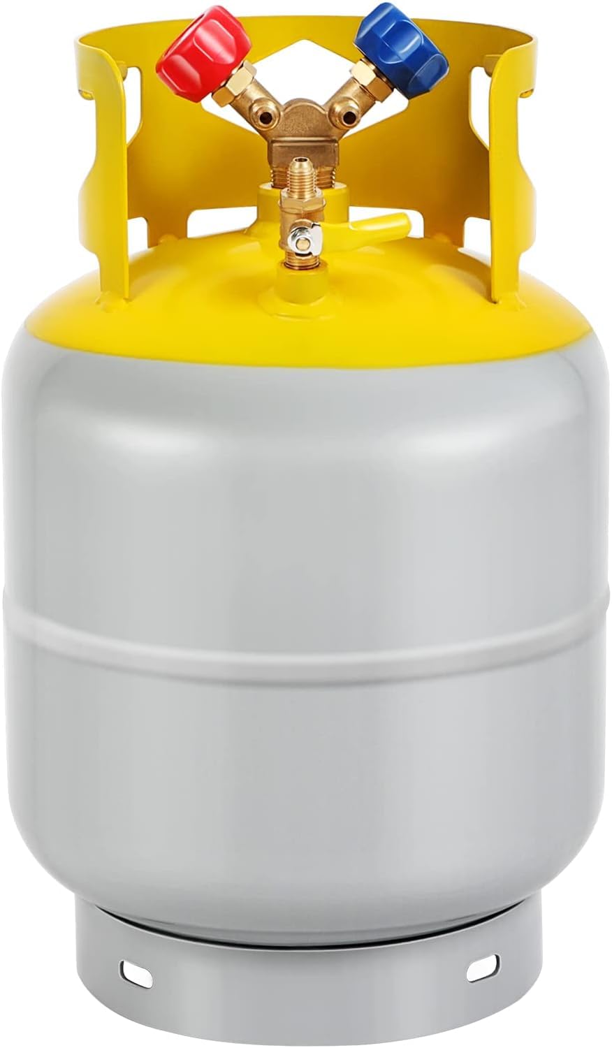 FAHKNS Refrigerant Recovery Tank 50 LB with 1/4 SAE Y-Valve Refrigerant Freon Recovery Tank Gray Yellow Reusable Cylinder Tank Without Float Switch R12 R22, R134A, R410A etc