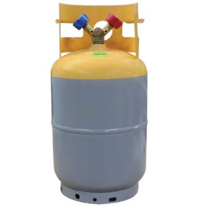 Mastercool 62010 30 lb Refrigerant Recovery Cylinder, DOT-Approved, 1/4" FL-M Connections, HP295 Steel, Yellow/Gray (No Refrigerant Included)