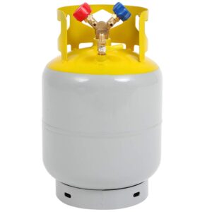 30LB Refrigerant Recovery Tank with 1/4 SAE Y Valve for Liquid and Vapor Cylinder and Applied for R12 R22 R134A R410A Refrigerant Recovery and Reusable Simple to Install AC Recovery Gray Yellow