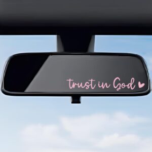 DXNQ 2 PCS Trust in God Rearview Mirror Decals, Automotive Vinyl Rear View Mirror Decorative Stickers, Waterproof Trust in God Stickers for Car Truck Laptop, Car Accessories (Pink)