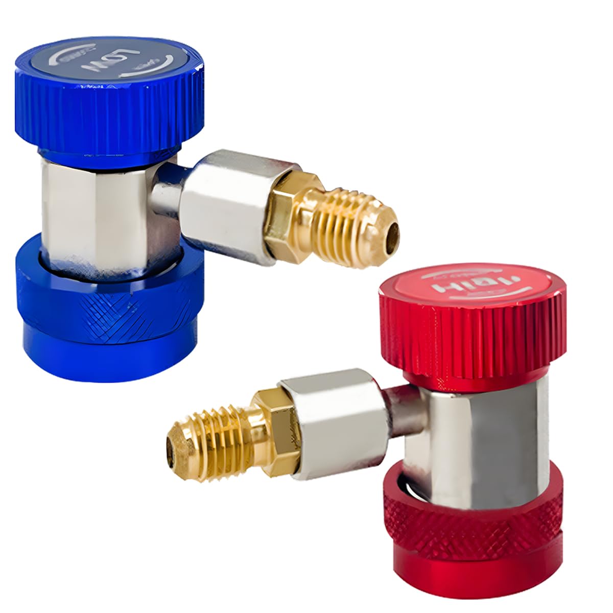 DUSCOKE 2PCS R134a Quick Coupler Adapter, Adjustable 1/4" Flare High/Low-Pressure Connectors for Car AC System Recharging and Evacuation, No Tools Needed, Fits Manifold Gauge Hose Fittings Kit