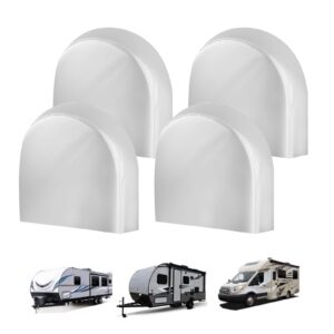 Tire Covers 4 Pack, Trailer,RV,Camper,Truc,SUV,Boat Wheel Cover for Paint Masker/Protection, Tough Covers UV Resistant Dustproof Water,Bring Windproof Buckle (FitsTire Diameters 24"-26",Silver)