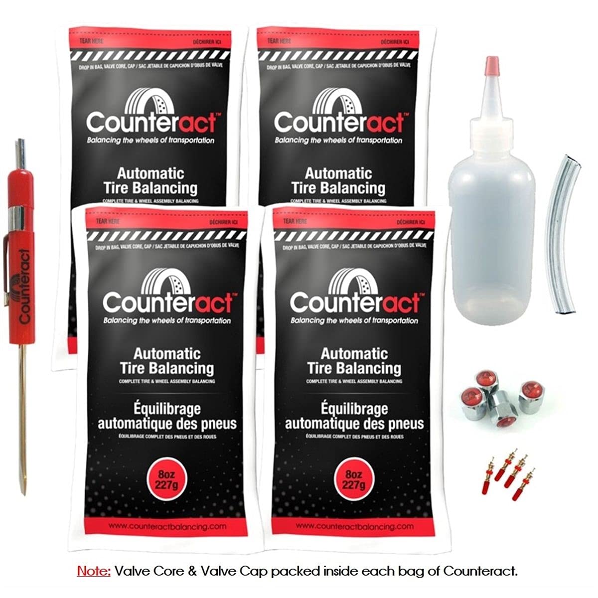 Counteract DIYK-8 Do It Yourself Tire/Wheel Balancing Beads Kit - Off -Road, Light/Medium Duty Truck Tires, (4) 8oz DIY Bead Bags, (4) Valve Caps and Cores, (1) Core Remover, Injector Bottle