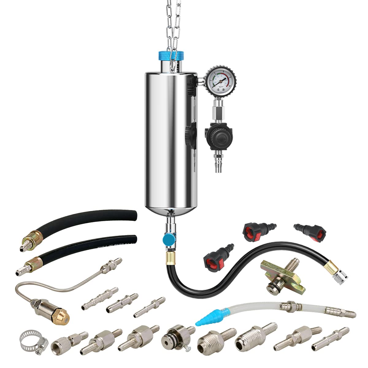 Fuel Injector Cleaner Tool Kit 1000ML 150PSI Disassembly-Free Fuel Injection System Cleaner Pressure Adjustment Fuel Injector Cleaning Machine with 20PC Adapter for Gasoline Car Throttle/Intake System