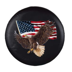 Spare Tire Cover, Wheel Cover with American Eagle USA Flag PVC Leather Waterproof Dust-Proof Universal Fit for Jeep Trailer RV SUV Camper Vehicle (15 Inch)