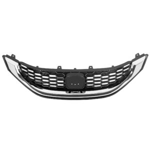 ALMULOO Front Grill Compatible with 2013-2015 Honda Civic Sedan Honeycomb Grille W/Silver Trim Replacement for 71121TR3A01 HO1200216 71122TR3A01 HO1202109