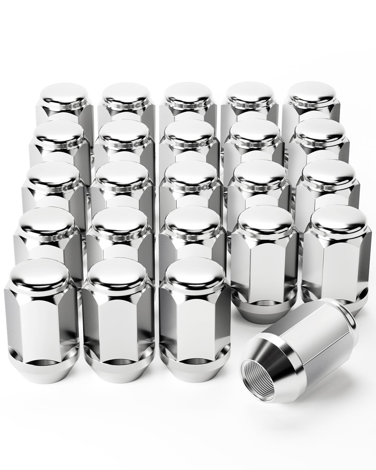 Orion Motor Tech 24-Piece 1/2-20 Lug Nuts Chrome with Hex Tuner, 1.4 inches Length with Cone Seat, Compatible with Jeep Grand Cherokee Wrangler Liberty, Ford Explorer Ranger Mustang, Dodge Dakota Dura