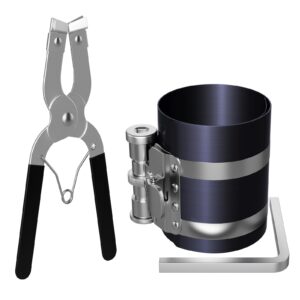 Moker Piston Ring Compressor Tool,Car Engine Piston Ring Installer Removal Kit，Adjustable Sizes From 2-1/8 Inches To 7 Inches (53mm - 175mm) with Piston Installer Plier