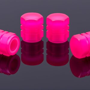 MEAJOO 4PCS Fluorescent Tire Valve Stem Caps, Luminous Car Tire Air Cap, Corrosion Resistant Leak-Proof Wheel Valve Cover, Universal for Cars, Trucks, Bikes, Motorcycles, Bicycles(Pink)