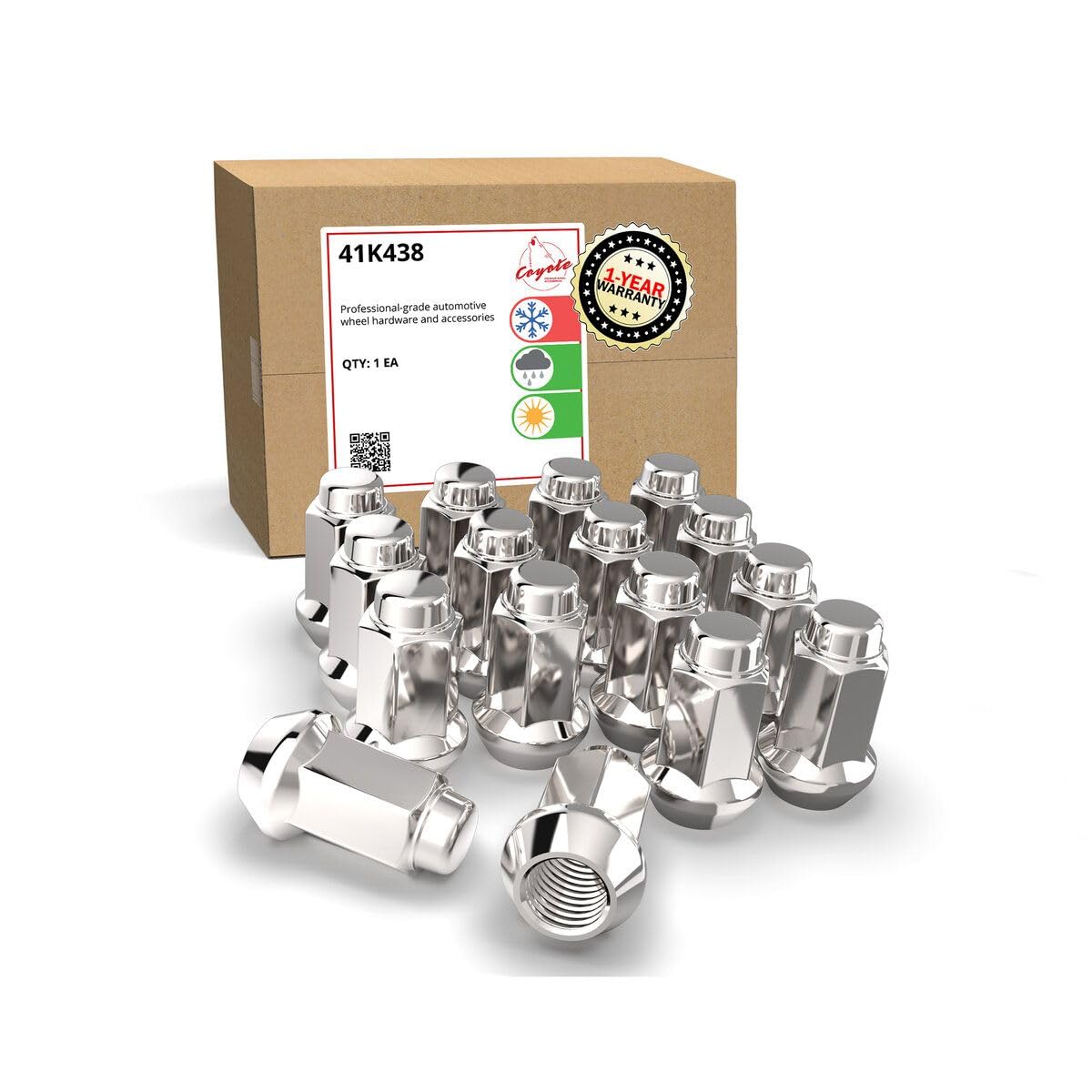 Wheel Accessories Parts 16 Pcs M10x1.25 Thread Bulge Acorn 1.26" Long Lug Nuts Chrome 14mm Hex Fits Artic Cat Prowler Pro XT | Can-Am Renegade | Honda Four Trax | Yamaha Kodiak