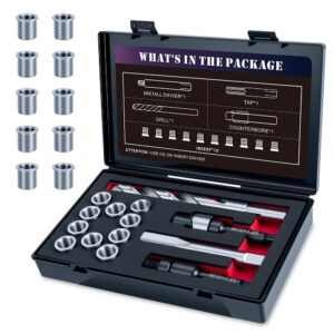SENNMONN M12x1.25 Thread Repair Kit with Insert HSS Drill, Tap, Counterbore, Installation Driver, Metric, 10PCS Stainless Steel Insert M12X1.25X15MM
