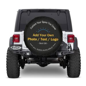 PVC Leather Custom Spare Tire Cover - Personalized Spare Tire Cover with Backup Camera Hole - Customize Wheel Cover with Photo or Text - Universal Size Fit for Jeep Trailer Camper RV SUV Wheel Covers