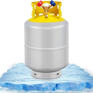 FAHKNS Refrigerant Recovery Tank 30 LB Reusable Recovery Cylinder Tank 1/4 SAE Y-Valve Recovery Can Without Float Switch for R12 R22, R134A, R410A etc Refrigerant Freon Recovery Tank Gray Yellow