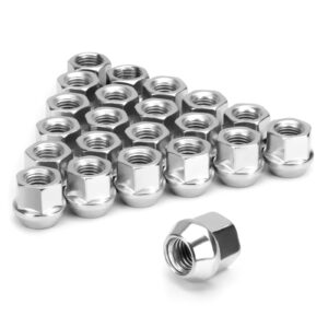 12mmx1.5 Zinc Aftermarket Wheel Lug Nuts, 20 Pcs M12x1.5 Open End Cone Seat Bulge Acorn One-Piece lugnuts 0.83”(21mm) Long 3/4”(19mm) Hex, Sliver