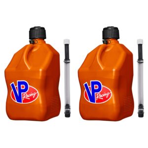 VP Racing 5 Gallon Square motorsport Container Orange with 2 Deluxe Filler Hoses (2 Pack)