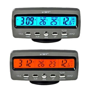 Riloer 4 In 1 LED Digital Display Vehicle Car Kit Thermometer Voltmeter Clock 12V