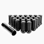 Set of 24, M14x1.5 Lug Nuts Black XL Spline Wheel Lug Nuts for 6 Lug Aftermaket,Conical Bulge Seat, Closed end with1 Socket Key, Replacement for Silverado Tahoe Sierra F150
