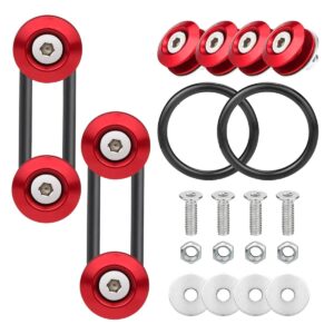 Bumper Trunk Quick Release Kit, Quick Release Front Rear Bumper Fasteners Holders with Stainless Steel Screws Kit for Car Bumper, 4 Quick Release Tabs with 2 O-Rings (Red)