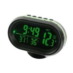 HXBER Car Dual Temperature Gauge Voltmeter, Car Thermometer Digital Clock DC 12V Automobile Clock LED Lighted Auto Dual Temperature Gauge Voltmeter Voltage Tester
