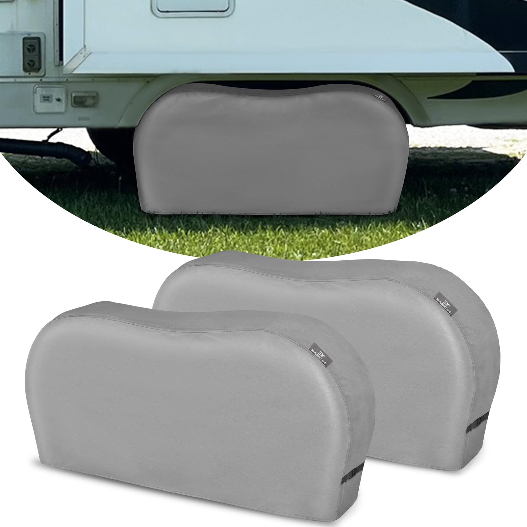 Explore Land Tough Dual Axle Tire Cover for Truck SUV Trailer Camper RV - Heavy Duty Wheel Protector Universal Fit Tire Diameters 29''-31.75'' 2 Pack (Charcoal, L)