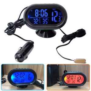 Car Thermometer LCD Digital Clock - MASO 12-24V Multifunctional Temperature Voltmeter Gauge Electronic Clock Alarm Monitor with 2 Backlights