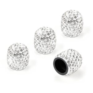 JUSTTOP 4 Pack Handmade Crystal Rhinestone Tire Valve Stem Caps, Wheel Tire Valve, Attractive Dustproof Bling Car Accessories, Universal for Cars, Trucks and Motorcycles-White