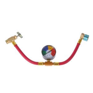 Aupoko R1234YF Refrigerant Charge Hose Kit with Gauge, 1/2” LH Self-sealing Can Opener Tap, 14mm R1234YF Low Side Quick Coupler, Air Condition Refrigerant Charging Pipe and Gauge