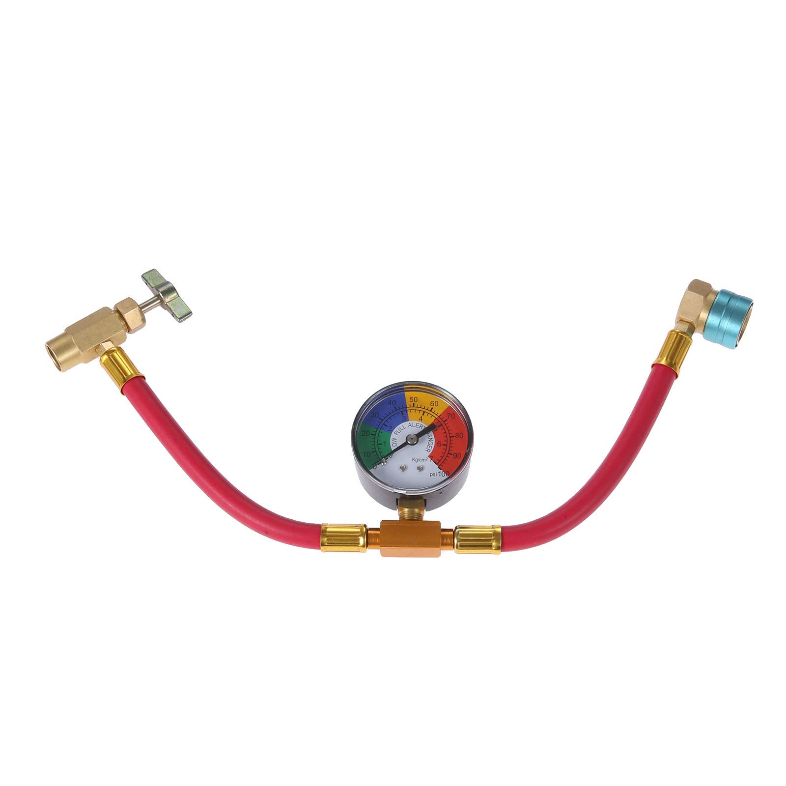 Aupoko R1234YF Refrigerant Charge Hose Kit with Gauge, 1/2” LH Self-sealing Can Opener Tap, 14mm R1234YF Low Side Quick Coupler, Air Condition Refrigerant Charging Pipe and Gauge