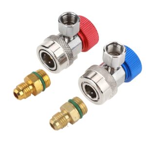 Quick Coupler Adapter Sleeve, R134 High Connector, 90° Brass Coupling Interface, Side Mounting for Car A or C Gauge Set, Blue Inner Diameter 14mm, Red Inner Diameter 17mm,