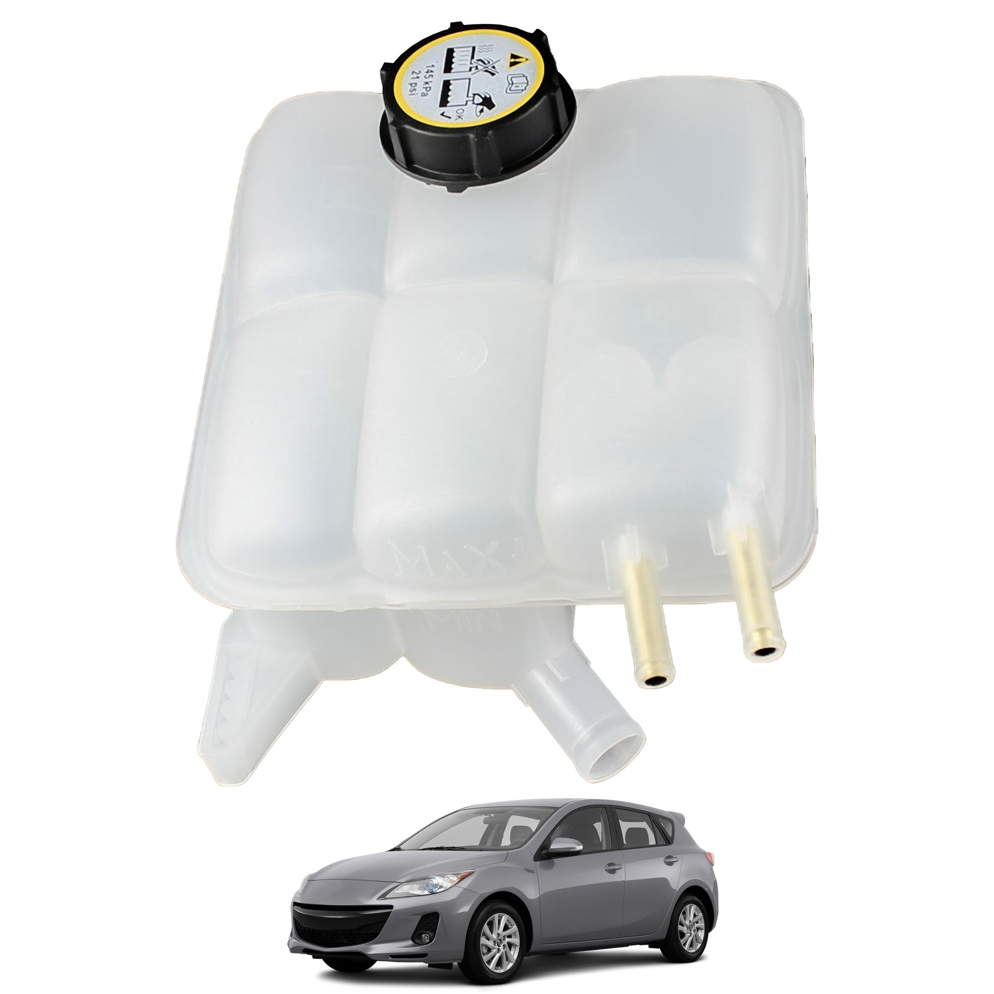 YzusGomumu Front Engine Coolant Reservoir Tank with Cap Compatible with 2004-2013 Mazda 3, 2009-2013 Mazda 3 Sport, Coolant Tank Replaces LF5015350 5M5H8K218AA