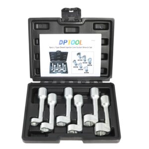 DPTOOL Diesel Injector Line Socket Wrench Set 6pc 12pt L-Type Fuel Line Socket Set 12mm 14mm 16mm 17mm 18mm 19mm 1/2" Dr Slotted Socket for Removal and Installing Fuel Injector Line Fittings