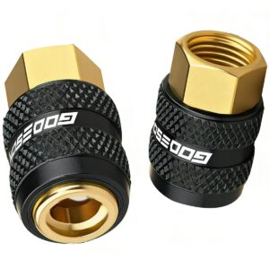 GODESON Locking Air Chuck, 1/4" FNPT Tire Inflator Nozzle for Cars & Bikes, Lock-On Design Air Chuck Quick Connect Works with Air Compressors, All Metal, 2 Jaws, No Leak, Black, Closed Flow(Pack of 2)