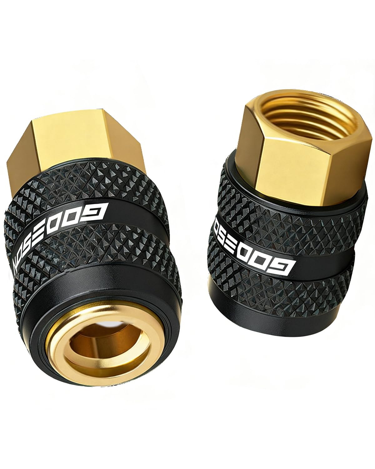 GODESON Locking Air Chuck, 1/4" FNPT Tire Inflator Nozzle for Cars & Bikes, Lock-On Design Air Chuck Quick Connect Works with Air Compressors, All Metal, 2 Jaws, No Leak, Black, Closed Flow(Pack of 2)