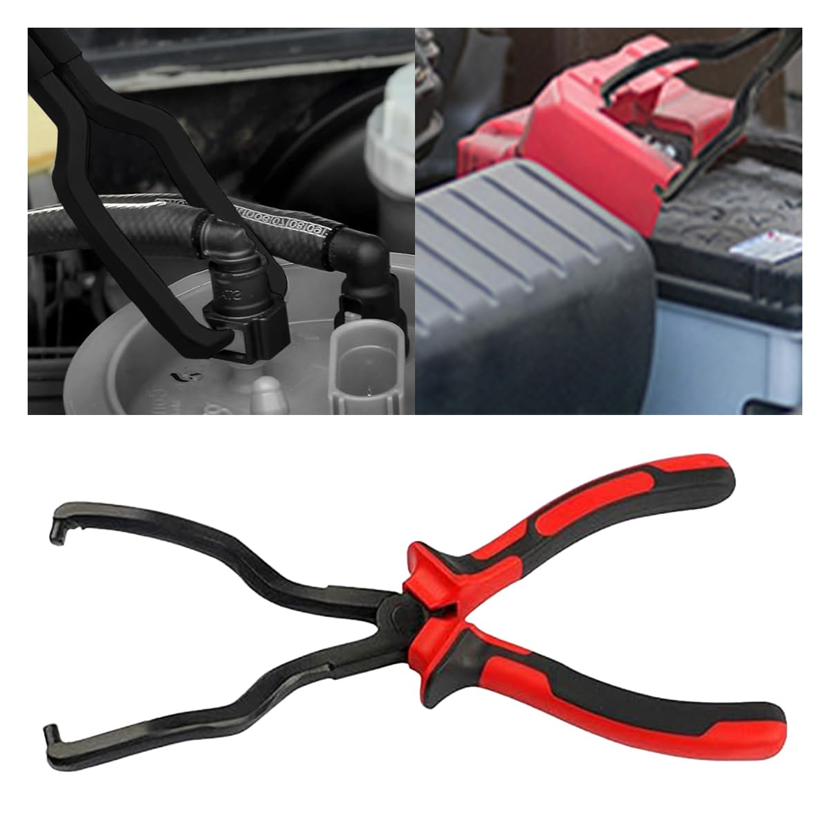 smilfuy Fuel Line Plier, Quick Disconnect Release Removal Tool, Petrol Hose Pipe Clamp Clip with Handle, Universal Fuel Line Clip Removal Plier, Pipe Clip Repair Tool for Most Cars (Red)