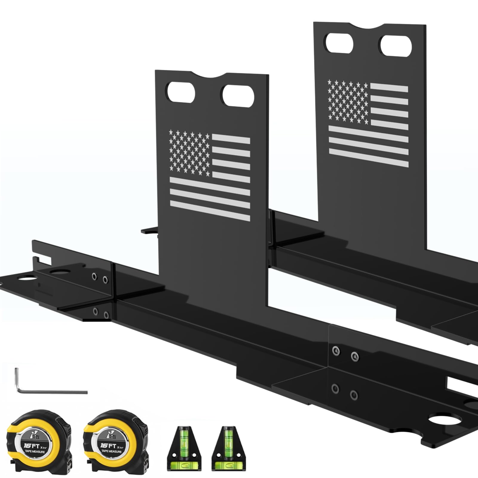 Heavy-Duty Wheel Alignment Tool with American Flag—No Caliper Removal Required. Universal Alignment Tools Automotive Suitable for Cars, Trucks, SUVs, ATVs/UTVs, etc., (Black)