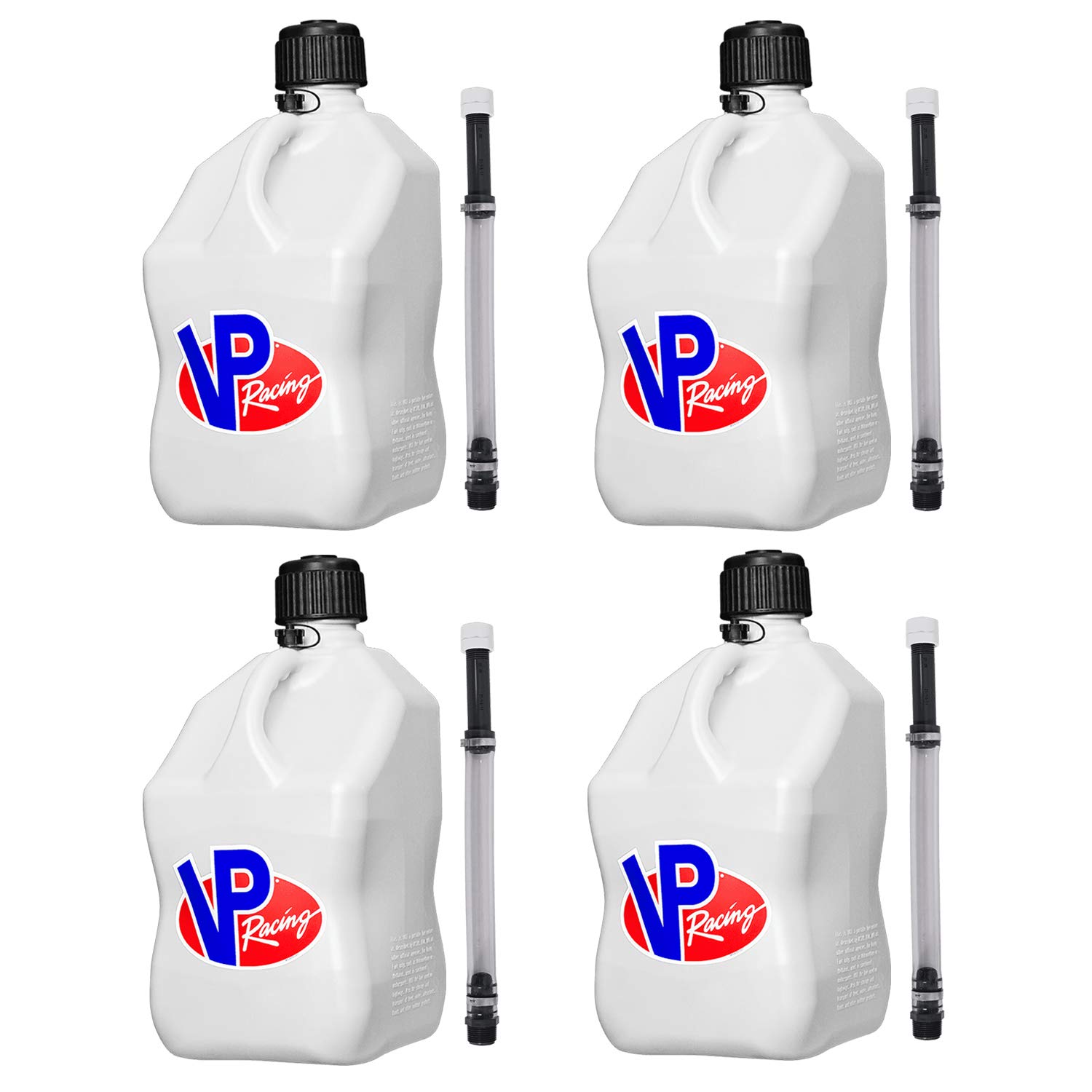 VP Racing Fuels 5.5 Gallon Motorsport Utility Container with 14 Inch Standard Hose Close Trimmed Cap and Neck for Tight Seal, White (4 Pack)