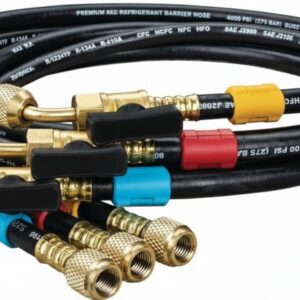 HVAC Refrigerant Charging Hoses Set with Ball Valves (3 Pack, 5 FT) – 1/4” SAE AC Manifold Gauge Hoses, Compatible with Fieldpiece & Standard HVAC Systems