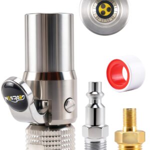 GODESON Locking Air Chuck - 12 Jaws Lock on Schrader Valve, 1/4" F-NPT Clip on Tire Chuck with 1/4" M-NPT to 8V1 Adapter and Quick Plug, Compatible with Air Pump, Air Compressor - Open Flow