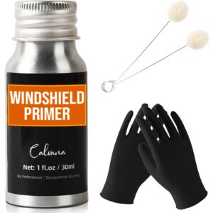Calvana 1 fl.oz Windshield Primer, Urethane Primer for Automotive, Promotes Adhesion of Polyurethane Sealants, UV Resistant, Fast Drying, with 1 Pair Gloves, 2 Applicator Sticks, Black
