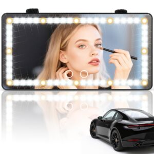 SINGARO Car Sun Visor Vanity Mirror - Rechargeable Makeup Mirror with 60 LEDs, 3 Light Modes & Dimmable Touch Control for Cars, Trucks, SUVs, Car Interior Accessories for Women (Black)